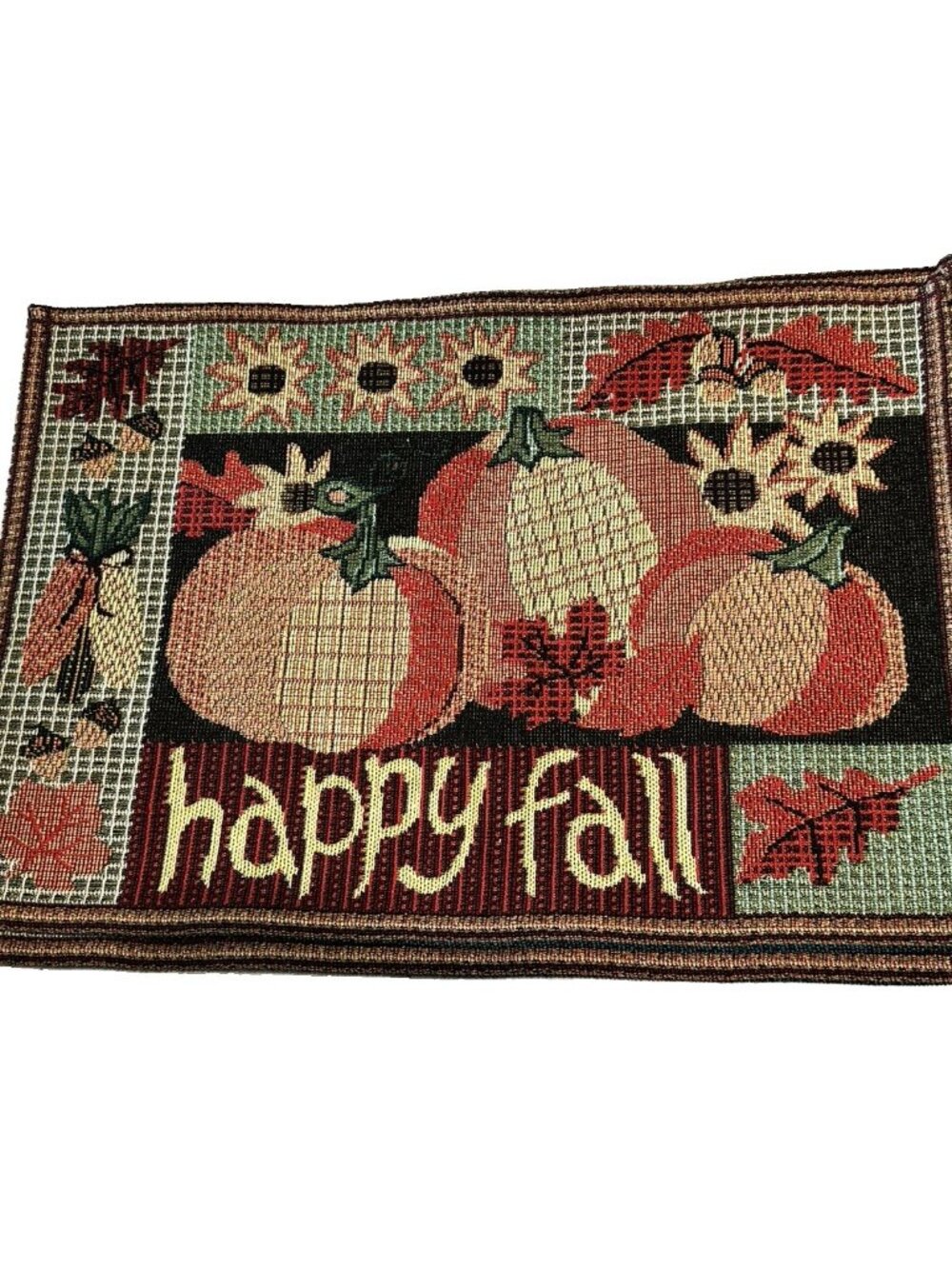 4 Tapestry Cloth Dinner Party Placemats Fall Pumpkin Sunflower Table Setting